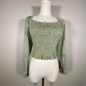 Floral Green Smocked Top size small milkmaid ren fair  bohemian boho cottagecore